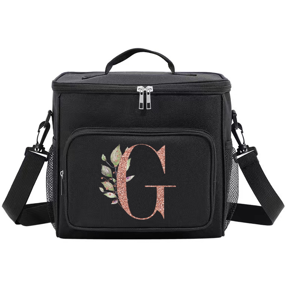 Multi-Pocket Lunch Box for College Student Black Color Food Tote Bag Storage Bag Organizer Bento Rose Gold Series Printing: GRAY