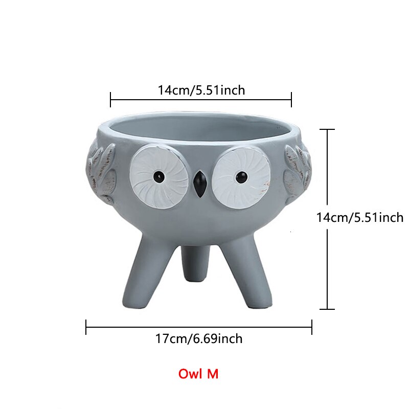 Tegneserie dyr keramik urtepotte ugle kanin kat gris keramik sukkulent plante potte vase dyr skulptur hjem havedekoration: Ugle m