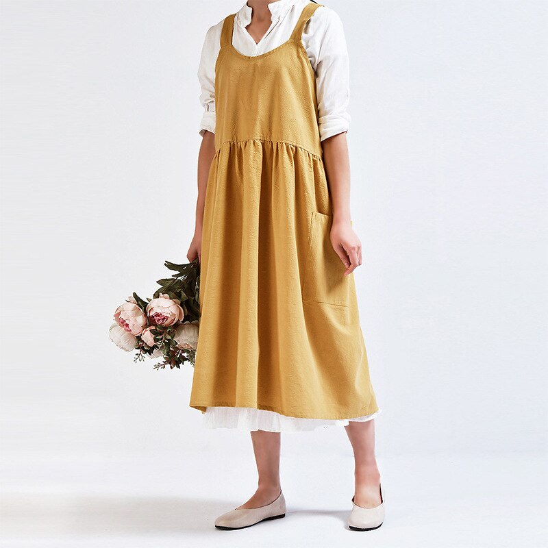 Tablier croisé à dos pour femmes, en coton et lin, enveloppe de cuisson japonaise, robe de fleuriste, Art littéraire, en coton et lin, pour la publicité