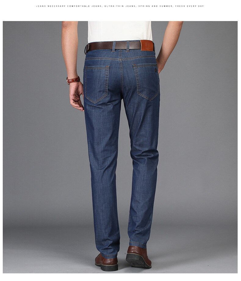 Js1589j sommer business jeans løse lige rør herrejeansbukser tencel stof afslappede herrebukser