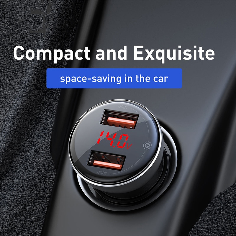 Baseus 45W Car Charger Metal Dual USB Quick Charge 4.0 3.0 USB Charger SCP QC4.0 QC3.0 Fast Charging For iPhone Xiaomi Huawei