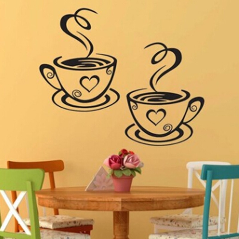 Dubbele Koffie Cups Muurstickers Home Keuken Restaurant Cafe Thee Muur Decor Kamer Decoratie Vinyl Muurdecoraties Sticker
