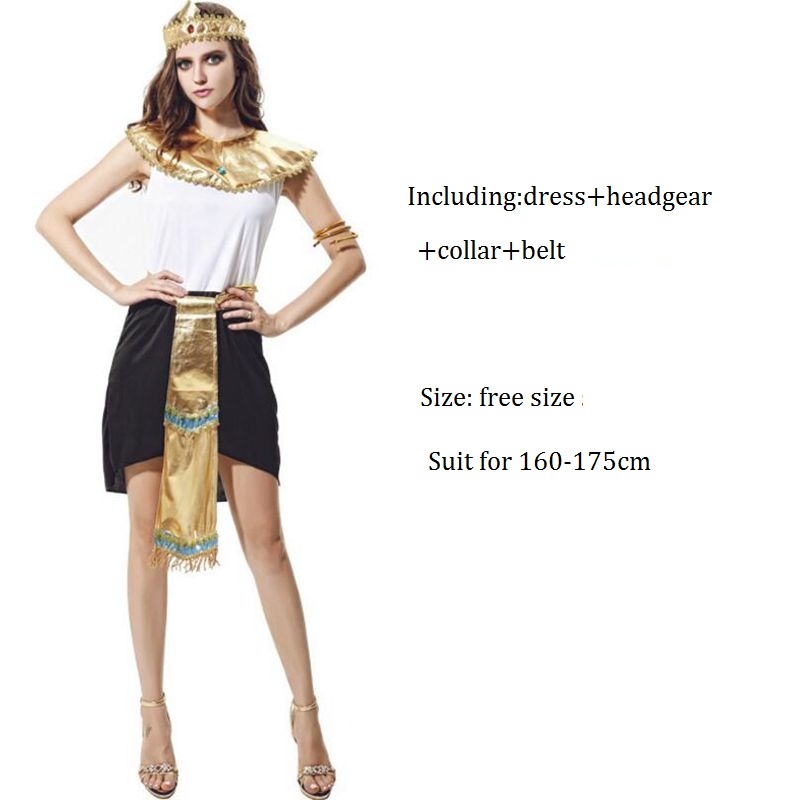 Stijl Egyptische Farao Rollenspel Uniform Koningin Lange Jurk Maskerade Carnaval Cleopatra Kostuum voor Party Show: Goud