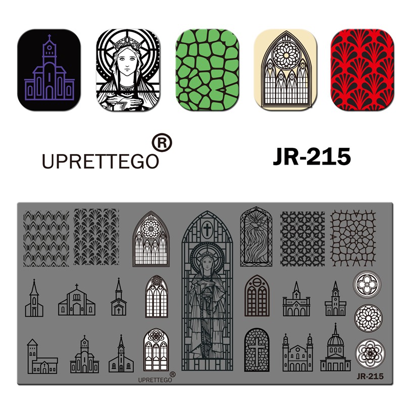 Roestvrij Staal Stempelen Plaat Sjabloon Russische Zin Bloemen Brief Gloeilamp Gratis Lijn Kerk Orchidee Nail Tool JR211-220: JR215