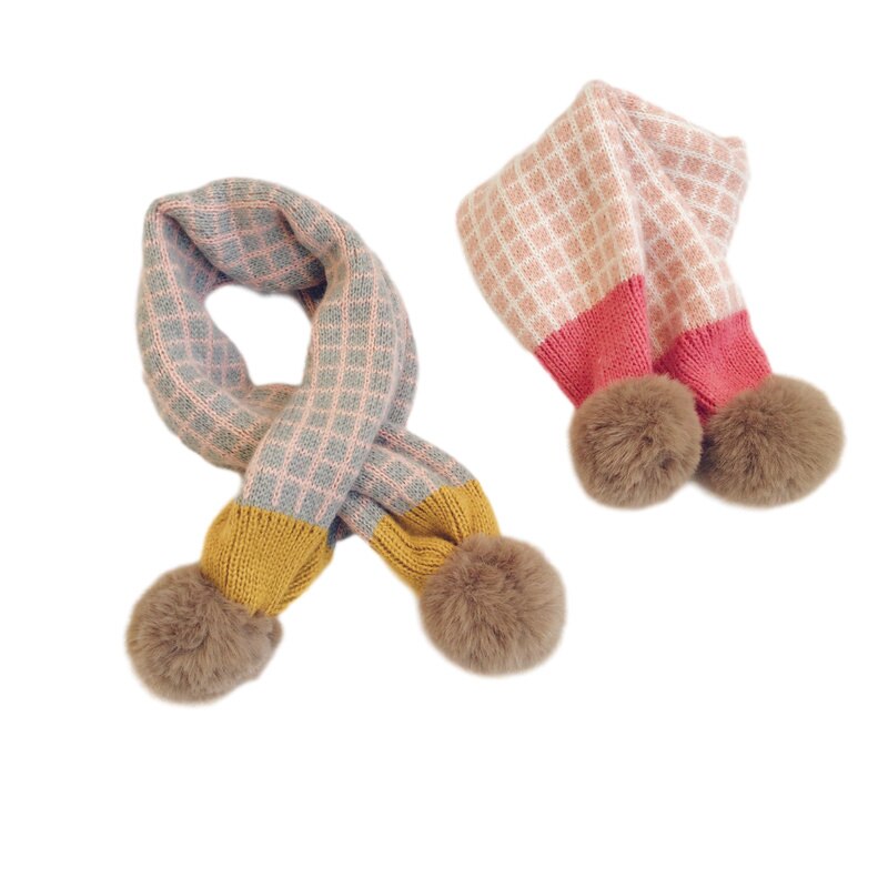 Sciarpa per bambini in pelliccia sintetica per ragazzi ragazze Plaid lavorato a maglia pompon sciarpe per bambini invernali scaldacollo per bambini Unisex sciarpe accessori per bambini