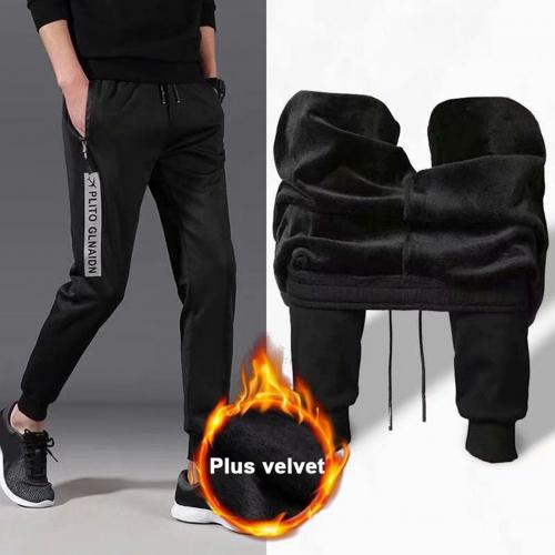 Men Plain Slim-Fit Casual Sports Sweatpants Fall Winter Thick Casual Harlan Pants Elastic Waist Lace-up Sports Trousers: XXXXXL / 1