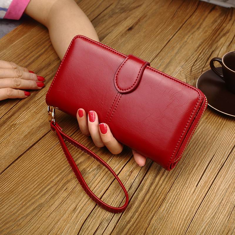 Aliwood Women Wallet Clutch Brand Coin Purse Leather Female Wallet Card Holder Long Lady Clutch Carteira Feminina: Burgundy