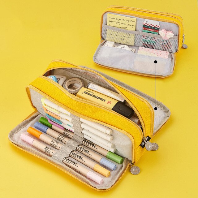 Double Sided Pencil Case Special Pen Pouch Macaron Case Dual Color Canvas Pocket Storage Bag Stationery School Supplies Travel: Yellow