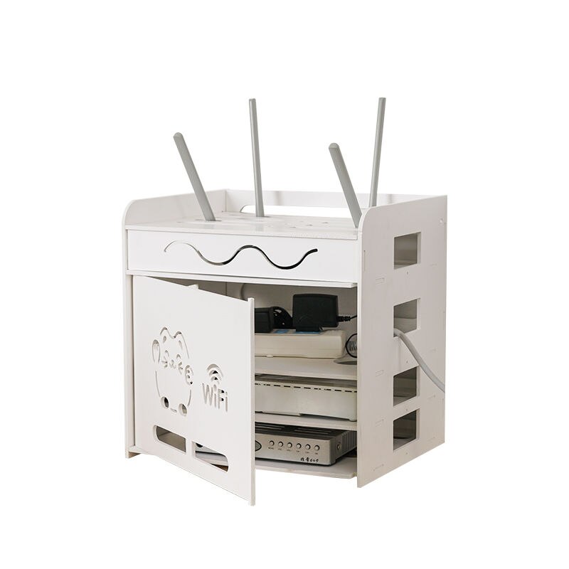 Desk White Wifi Router Storage Boxes Cable Power Plug Wire Office Mounted Shelf Storage Rack DVD Player organizer