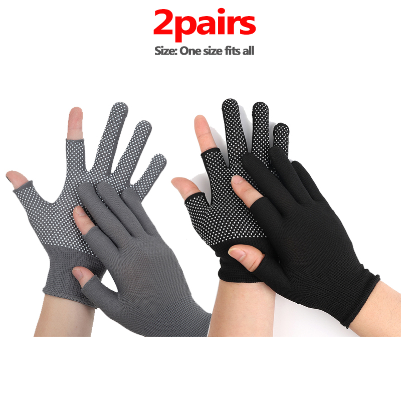 Guantes sin dedos, manoplas de trabajo de nailon antideslizantes para pantalla deslizante, guantes deportivos para conducir en bicicleta al aire libre, hombres y mujeres, blanco y negro: Negro