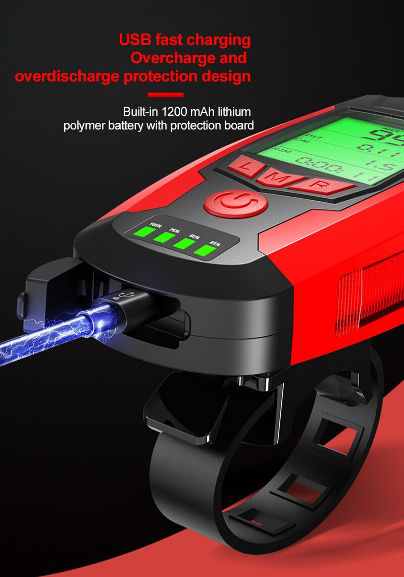 Bicycle Light with Bike Computer Speedometer USB Bike Lamp COB LED Front Headlight Digital Cycling Odometer Bike Accessories