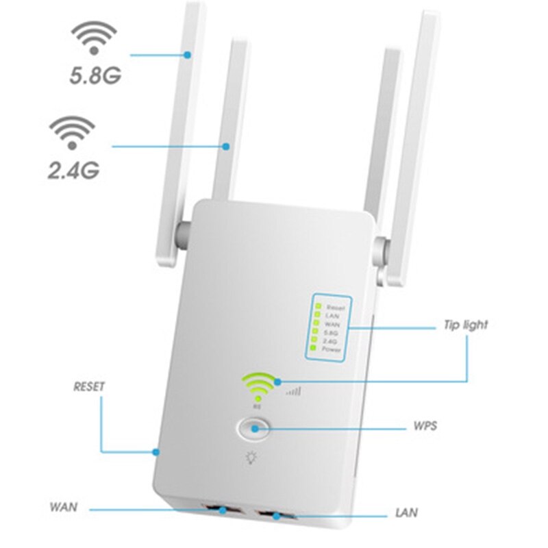 WiFi Range Extender Repeater Router AC1200M WiFi Booster,Access Point,2.4 5.8GHz Dual Band WiFi Extender US Plug