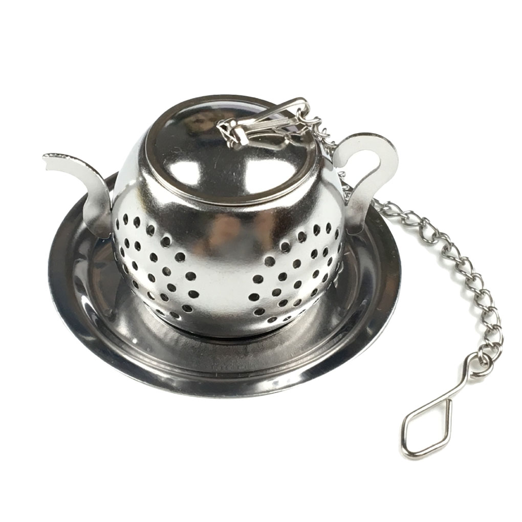 Teapot Shape Loose Tea Infuser Stainless Steel Leaf Tea Maker Strainer with Chain Drip Tray Herbal Spice Filter: 1