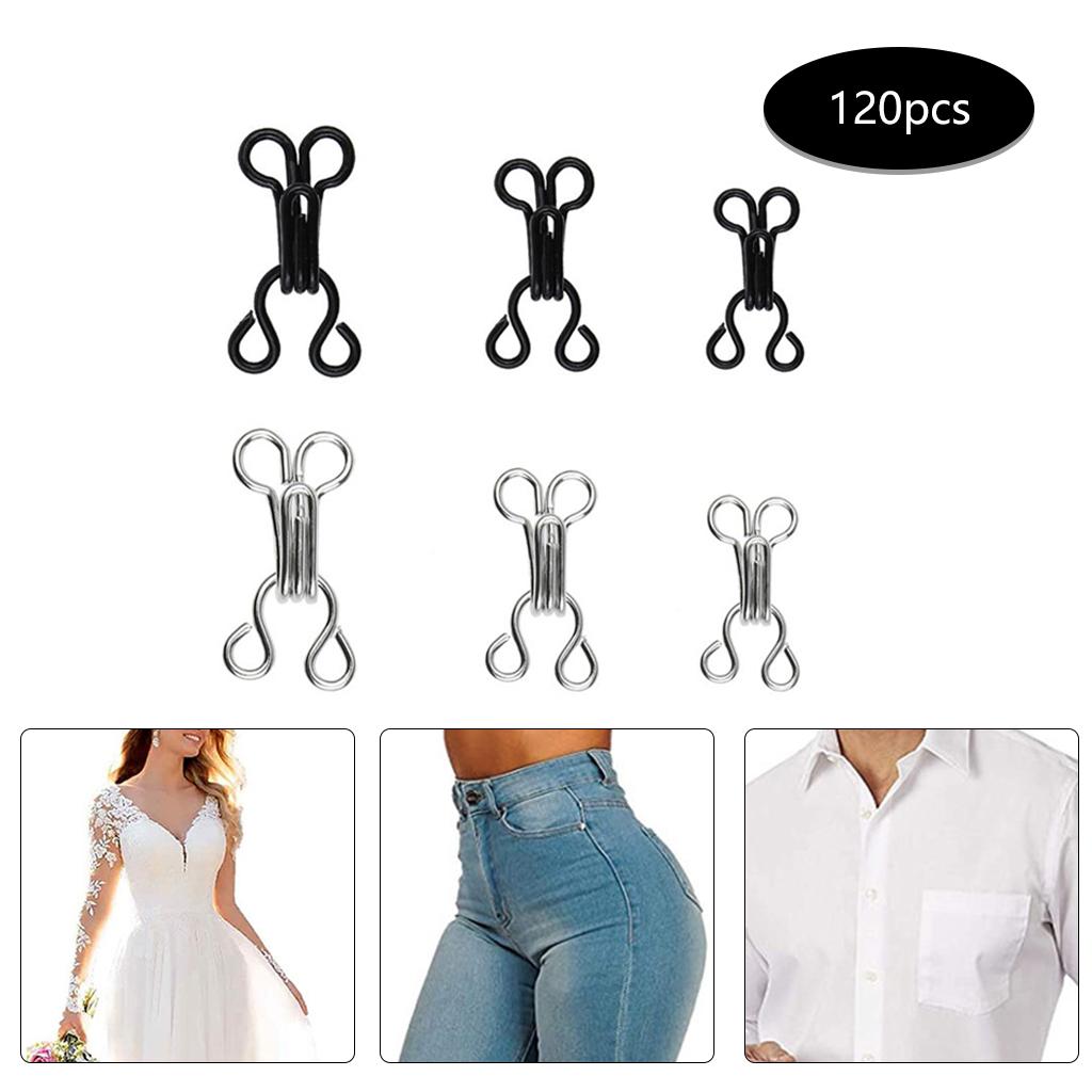 Paquete de ganchos de costura y cierre de ojos, 3 tamaños para coser, manualidades, reparación de ropa, sujetador, color negro y plateado, 24 unidades, 120