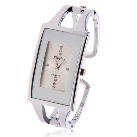 XINHUA Women Watches Bracelet Watch Quartz Wristwatch Crystal Silver Casual Stainless Steel Bangle Clock Relojes Mujer: White