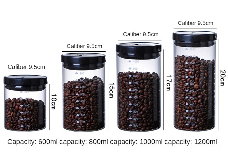 Verzegelde Roestvrijstalen Deksel Opslagtank 800Ml ~ 1200Ml Keuken Koffieboon Opslag Kan Glas Met Voedsel Container kruiden Tanks