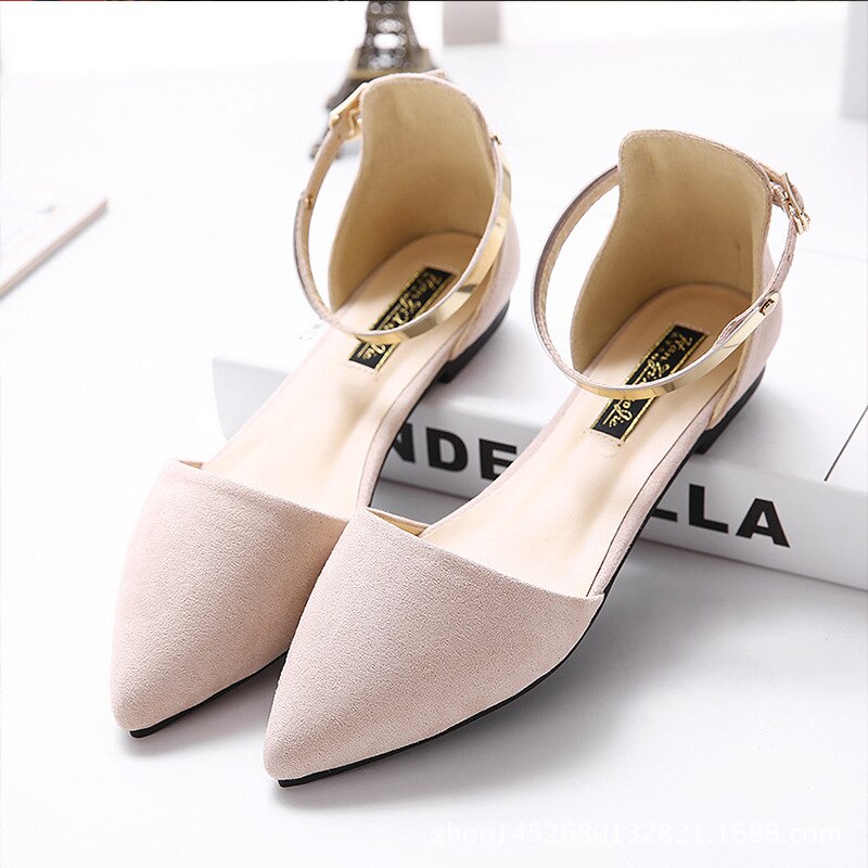 Sandalias de punta estrecha para Mujer, zapatos de Flock, hebilla de correa plana, Sandalias Mujer, zapatos de oficina para Mujer, chanclas finas para Mujer