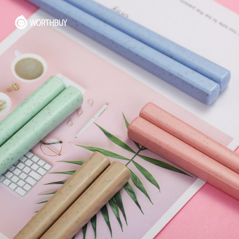 WORTHBUY Chinese Chopsticks Portable Travel Chopsticks 304 Stainless Steel Chop Sticks Wheat Straw Handle Food Stick Sushi Hashi