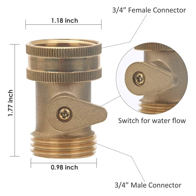 3/4 tommer massiv messing afspærringsventil haveslangetilslutning , 2 pakke kraftig vandslange sluk kugleventil adapter fittings med
