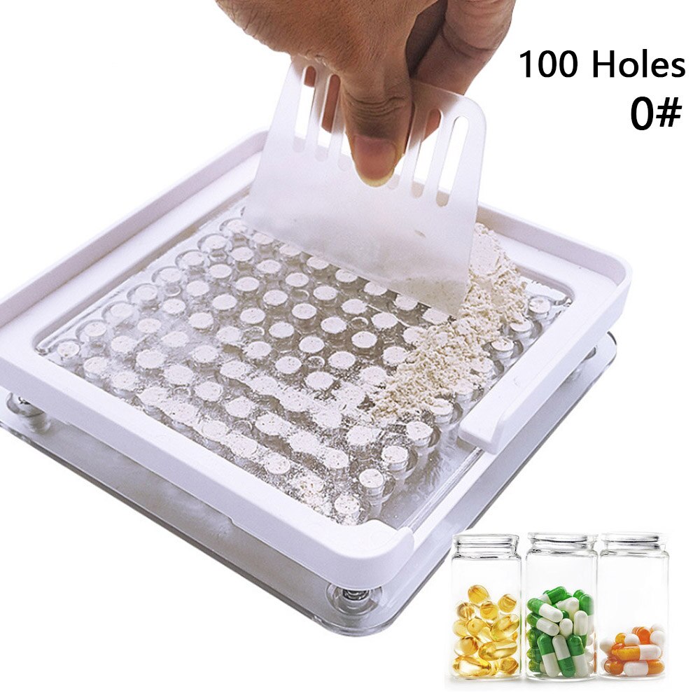 100 Holes Manual Capsule Filling Machine Manual Encapsulator Capsule Filling Board #000 #00 #0: White with plate