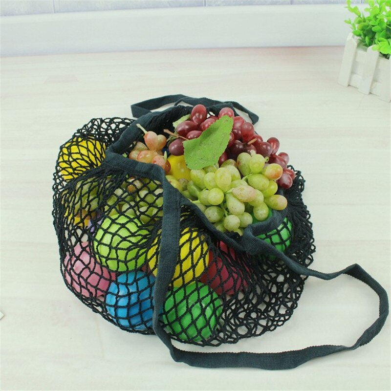 Mehrweg Obst Einkaufen Grün Einkaufstasche Schnur Lebensmittel Käufer Tote Baumwolle gewebt Netz tasche Obst Lagerung Tasche Tasche Handtasche: Schwarz