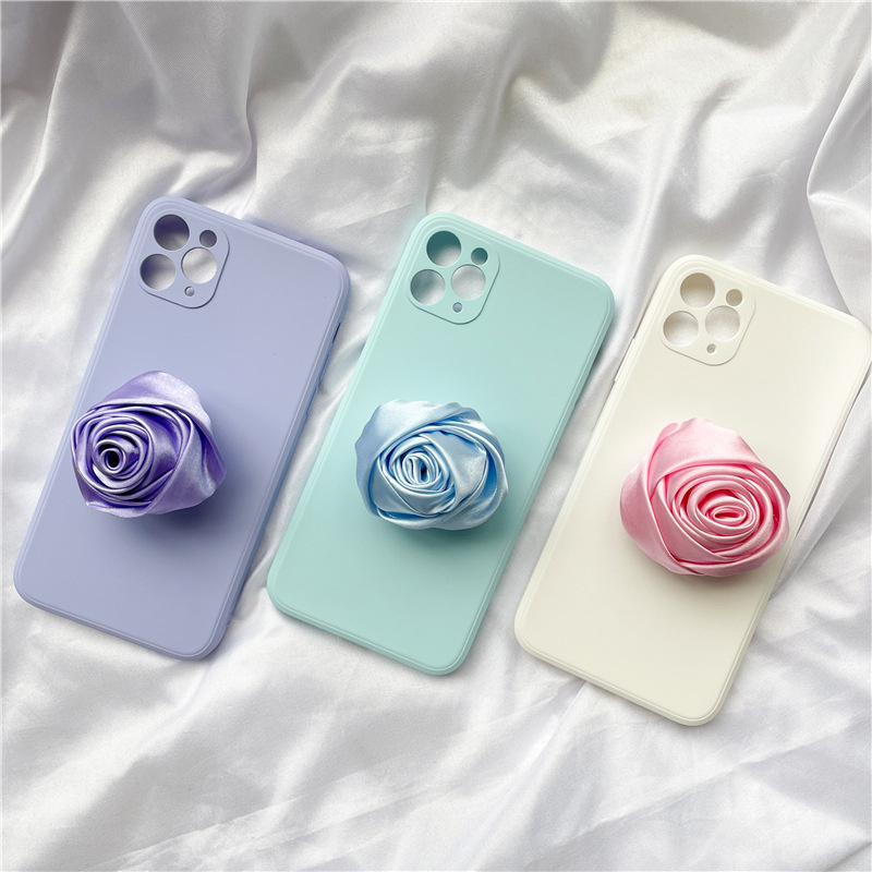 INS Satin Rose Phone Stand Flowers Foldable Phone Grip Support IPhone Samsung Xiaomi Phone Accessories