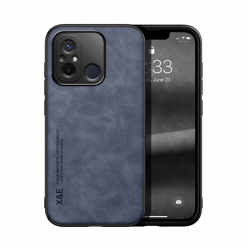 Étui magnétique en cuir d'origine de luxe pour Xiaomi Redmi 12C, housse avec plaque métallique pour Redmi 12C, coque arrière antichoc: TOILE / Bleu