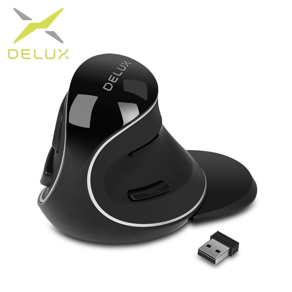 Mouse Wireless verticale ergonomico Delux M618 Plus 1600 DPI 6 pulsanti funzione Mouse ottici con poggiapolsi rimovibile per Computer