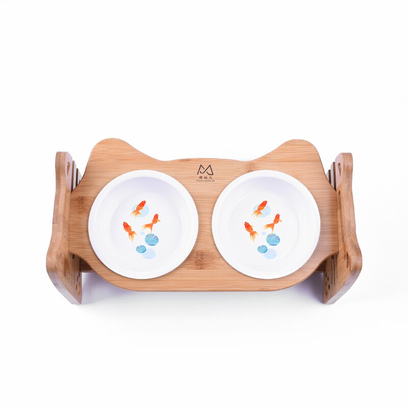 Wooden Pet dining table Double Bowls Cat Tilted Feeders Kitten Dishes with Slope Bamboo Rack Puppy Drink Feeding Bowl HW035: 16