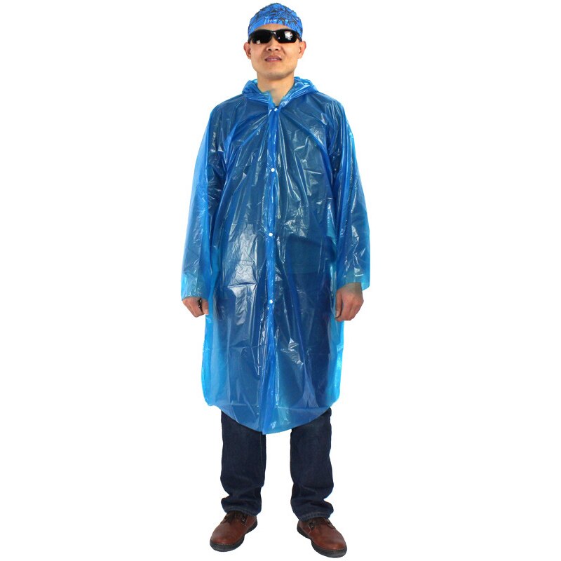2pcs Plastic Rain Cover Portable Rainwear Disposable Outdoor Transparent Raincoat With Hood Waterproof Camp Rain Cape Hoode: blue