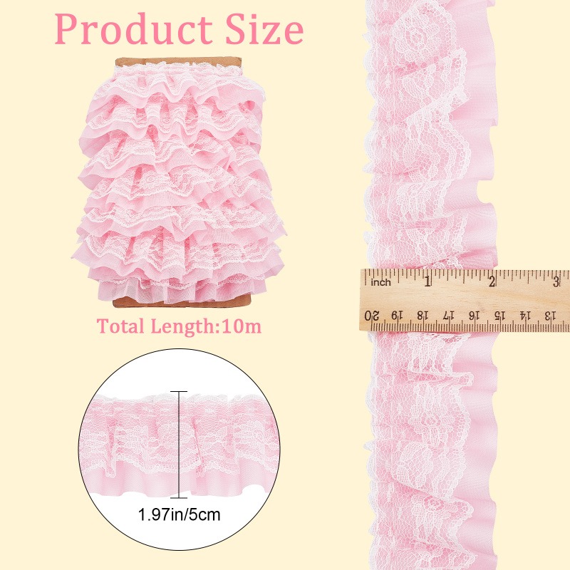 GORGECRAFT 11 cm Breed 2Yds Geplooide Kant Trim Chiffon Stof Lint Kralen Fringe Kant Rand Wit Drie Lagen Geplooide Trimmings Mesh Tule Gerimpelde Benodigdheden voor Naaien DIY Ambachten Gordijnen