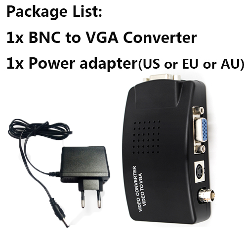 Bnc til vga video omformer s-video inngang til pc vga ut adapter digital bytter eske til pc tv kamera dvd dvr: Legg til strømadapter