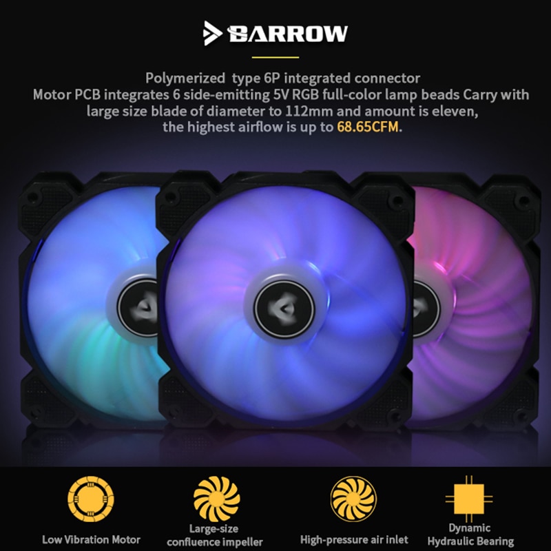 Barrow BF03-PR/BF04-PR LRC2.0(5v 3pin) PWM Fans Water Cooling Radiator Fans, Hydraulic Bearings , Adjustable Ring Lighting