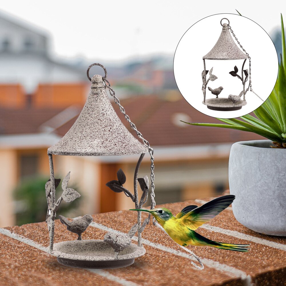 Iron Bird Feeder Outdoor Garden Ornament Hanging Bird Food Feeding Container