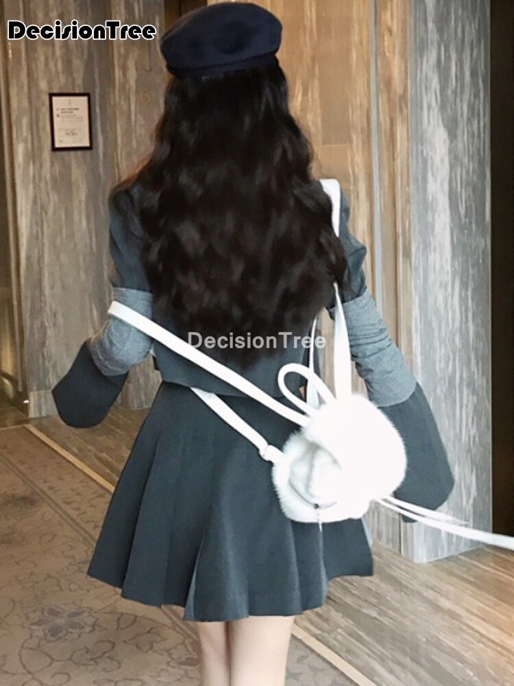 2022 japanese school uniform suit patchwork pleated dress student grey sull sleeve suit coat women jk uniforms set short skirtsl