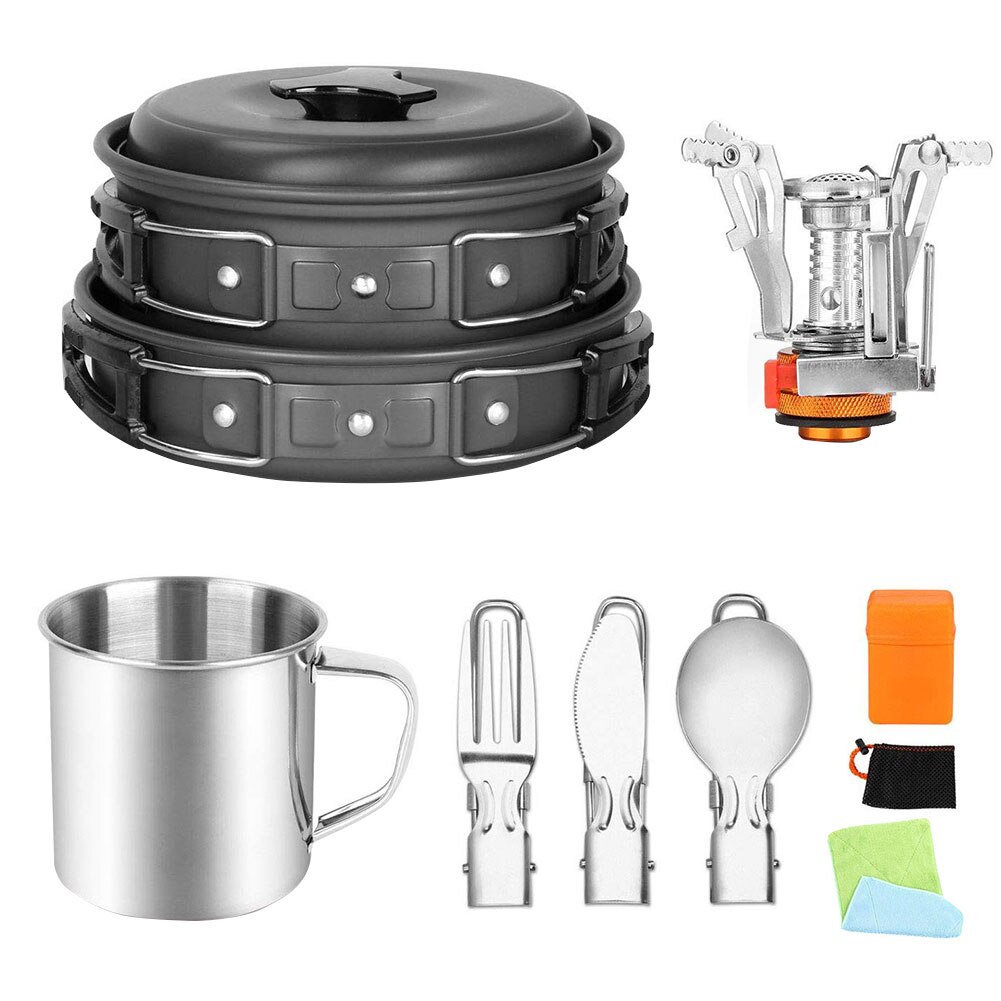 Camping Pot Draagbare Aluminium Camping Barbecue Kookgerei Outdoor Set Draagbare Camping Fornuizen Voor Picknick Trekking Wandelen: Black