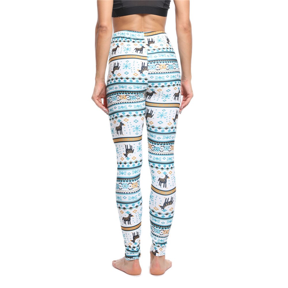 Dames fitness slanke legging kerst sneeuw hert bloemenprint gestreepte broek kerst legging