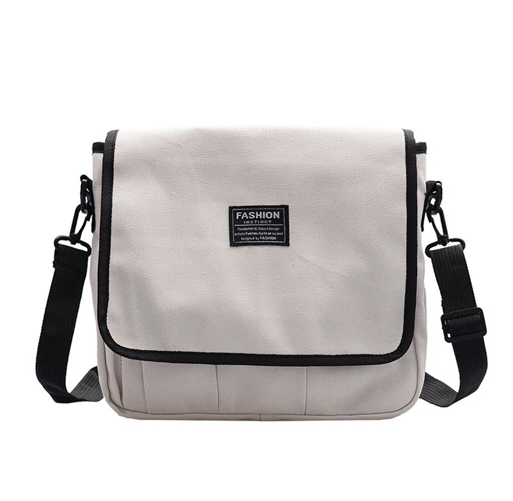 Women's Solid Color Canvas Bag Simple Large Capacity Shoulder Messenger Package Women Shoulder Bag dames tassen: White