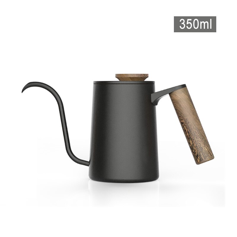 600ml Stainless Steel Gooseneck Drip Coffee Kettle Wood Handle Barista Coffee Pot Long Spout Kettle Stovetop Pour Over Teapot: Black 350ml