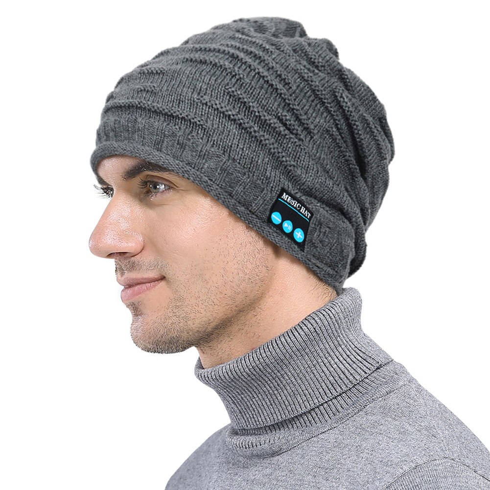 Nyligen stickad mössa med bluetooth-mössa trådlös smart headsethögtalare med varm keps med mikrofon  s66: Grå