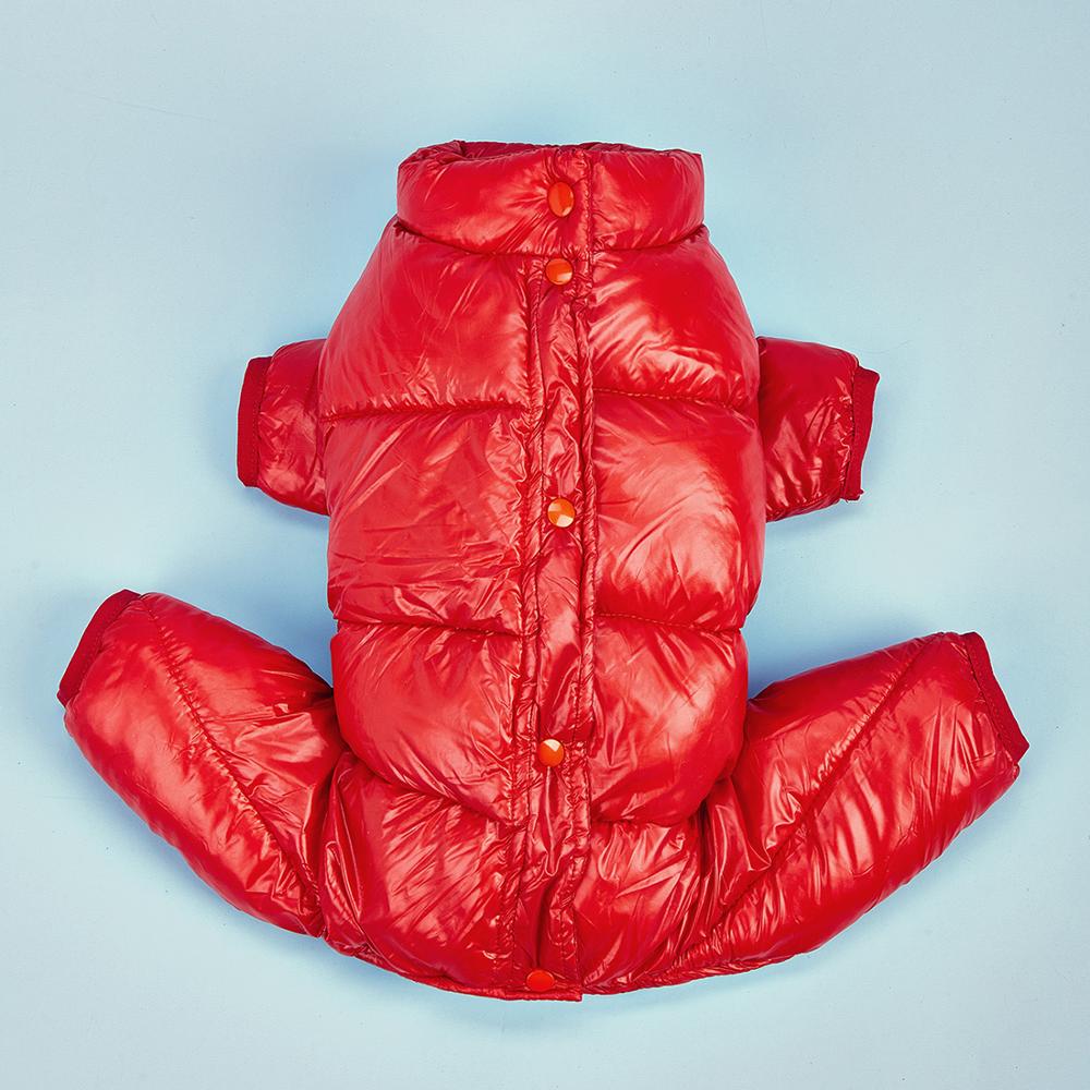 Winter Dog Clothes Waterproof Dog Jumpsuit for Small Dogs Thicken Down Cotton Padded Pet Overalls Shiny PU Warm Puppy Coat Yorki: red / 8