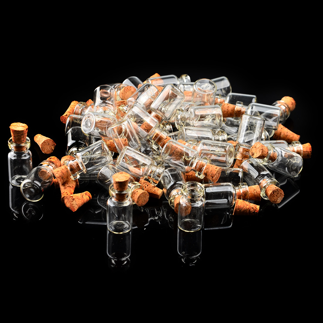 Mini botella de cristal transparente, frascos de vidrio vacío jarras con tapón de corcho, para bodas, 50 Uds./100 Uds., 0,5 ml