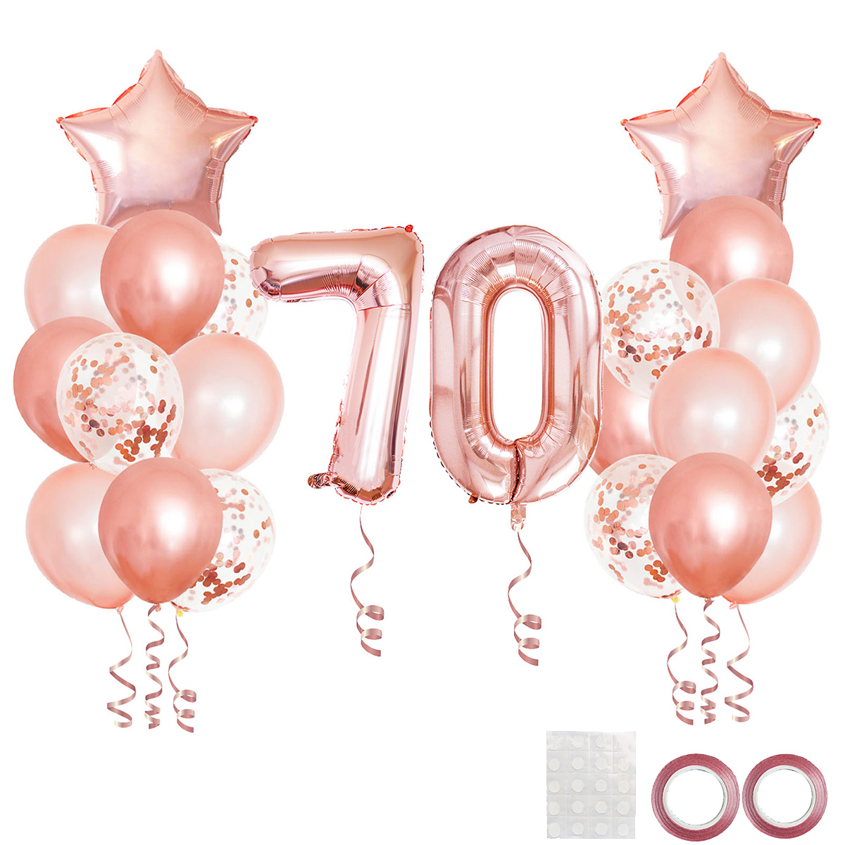 Juego de globos mixtos de oro rosa de 25 piezas, decoraciones para de 70 cumpleaños, decoración para de cumpleaños de mujer de 70 años