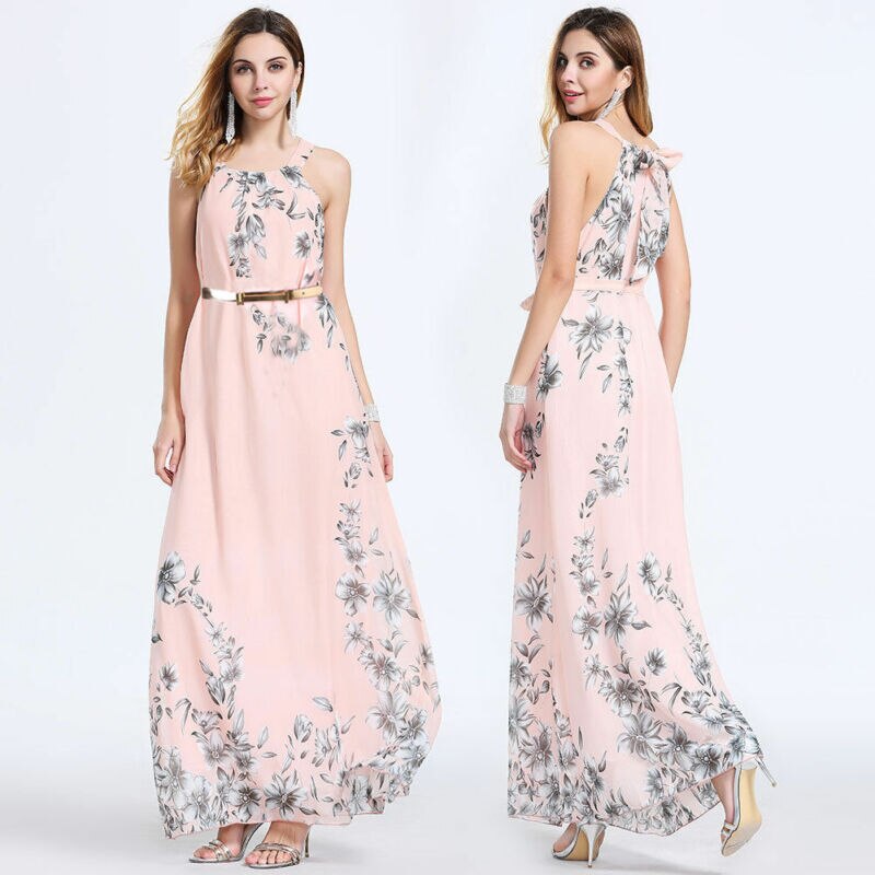 Women Summer Casual Floral Sleeveless Evening Party Cocktail Long Dress