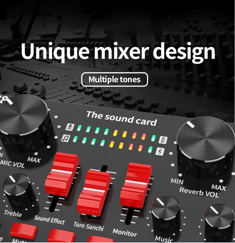 V8S Live Geluidskaart Mobiele Telefoon Microfoon Live Usb Externe Geluidskaart Audio Interface Geluidskaart Met Bluetooth Microfoon