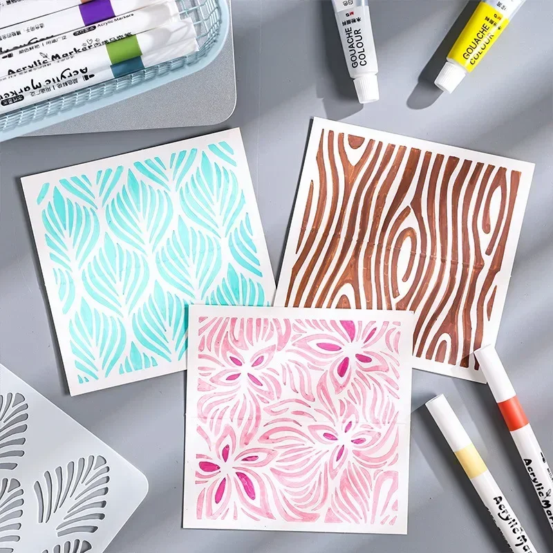 6 Stücke PET Retro Geometrische Muster Hohl Schablonen Sammelalbum Journal Karte Dekor DIY Färbung Form Schablone Vorlagen für Malerei