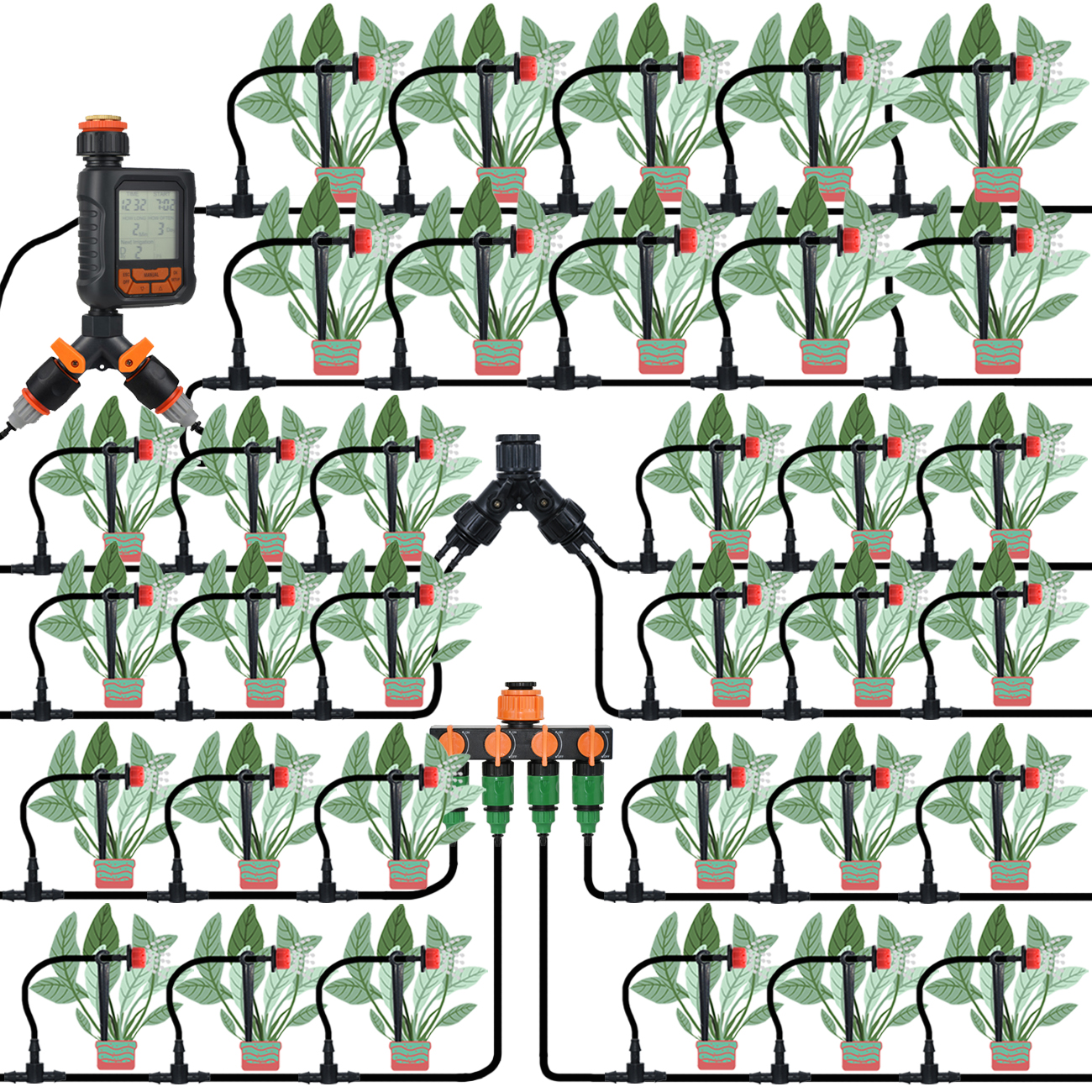 Kit automático de rega de jardim KESLA conta-gotas micro irrigação por gotejamento, bricolage para vaso, gramado, legumes, estufa, 5-50m