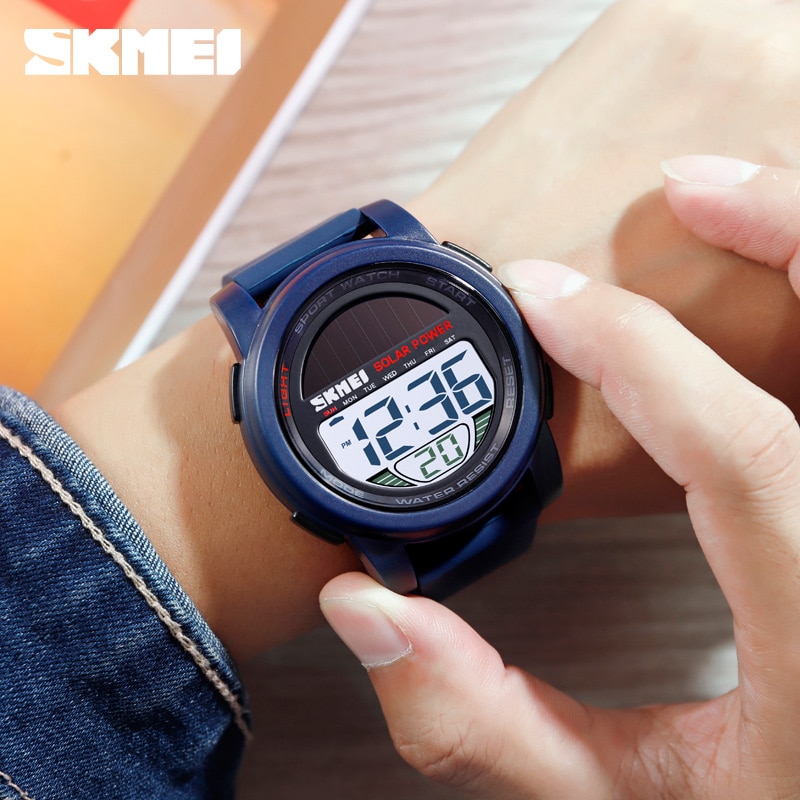 Skmei Fitness Digitale Horloges Heren Solar Lithium Batterij Power Pols Mannen Horloge Milieuvriendelijke Klok Reloj Hombre 1549