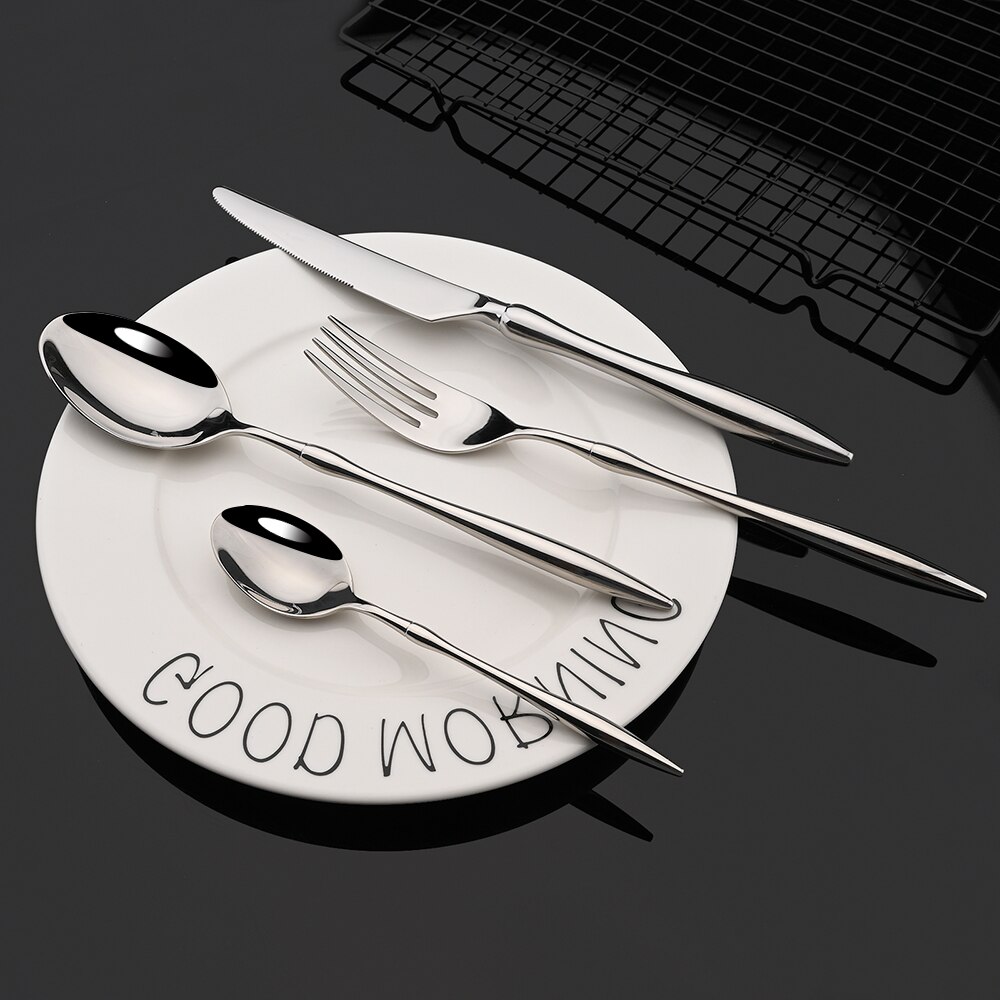 Plata 18/10 Acero inoxidable vajilla cubiertos juego de platería tenedor cuchillo cuchara vajilla cubiertos para restaurante . Exclusivo.