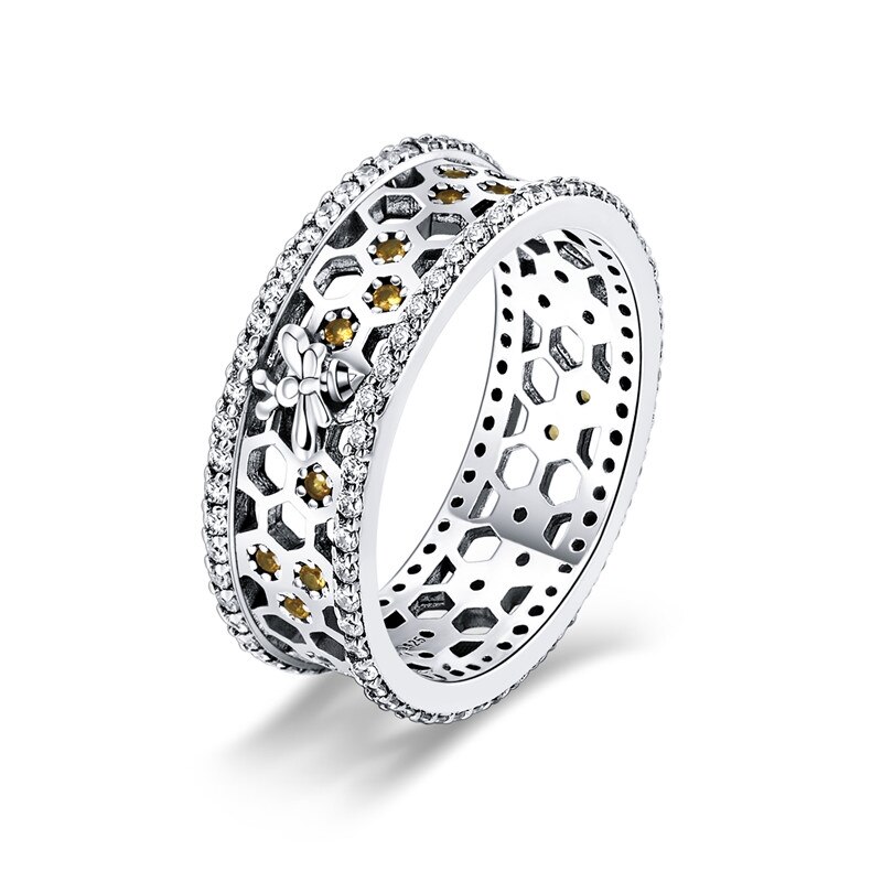 BAMOER Brede Zilveren Ringen voor Vrouwen Authentieke 925 Sterling Zilveren Bee Ster Blauwe Vinger Ring Vrouwelijke Fijne Sieraden Party Bijoux: 7 / GXR391